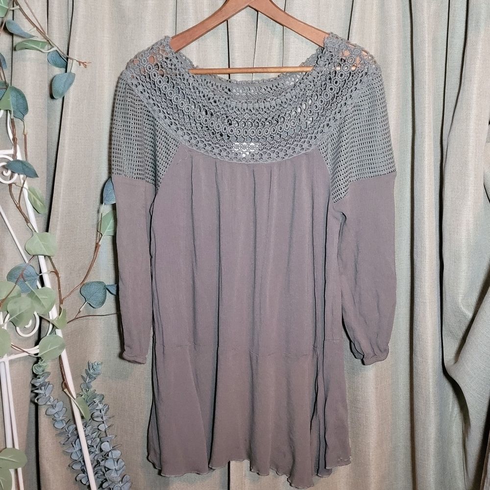 Umgee Olive Green Dress with Crochet Detail - Medium